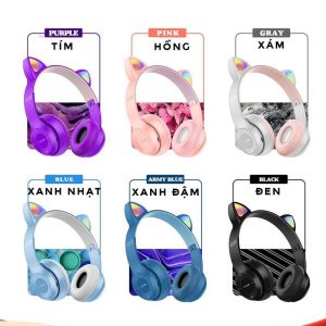 Tai Nghe Mèo Chụp Tai Bluetooth Không Dây P47M Tai Mèo Dễ Thương Có Mic Âm Bass Mạnh Mẽ Bảo Hành 12 Tháng