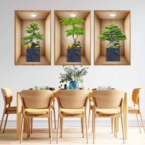 3pcs Potted Plants Self Adhesive Wall Stickers Decals Poster 3D Fake False Window Green Plants Living Room Bedroom PVC Art Mural Wallpaper Home Decoration