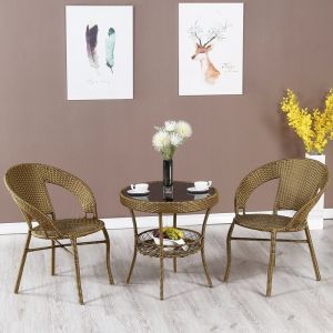 AUREO Balcony Table And Chair Three Piece Rattan Chair Set Outdoor Leisure Armchair Outdoor Courtyard Chair