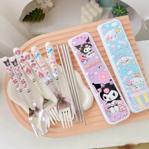 3PCS Sanrio Tableware Set Kuromi Figure Spoon Fork Set for Kids/Stainless Steel 304 Children Spoon Fork