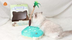 Migipaws 7-in-1 Interactive Cat Toy Motion Activated Indoor Playset with Automatic Pop Bounce Cat Ball Feather Palm Tree Wand Catnip Ball & Self-Grooming Cardboard House Rechargeable