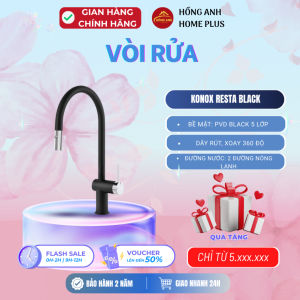 Vòi rửa bát Konox Resta Black thiết kế bo tròn hiện đại tay vòi ngang dây rút linh hoạt xoay 360