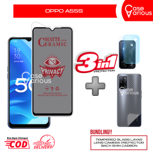 Tempered Glass Oppo A55s Anti Gores Spy Matte Privacy Free Camera Lesn dan Skin Carbon