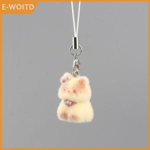 【E-WOITD】 1 Piece Backpack Ornament Bag Pendant Lanyard Phone Chain Cute Cartoon Animal Flocking Alpaca Kitten Keychain Girl Gift