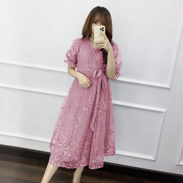 knee length dresses for ladies Luxely Women's Short Sleeve Gathered Midi Dress - Black