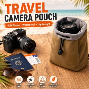 Soft Fleece Lined Drawstring Camera Pouch Waterproof Portable DSLR Mirrorless Camera Lens StorageBag