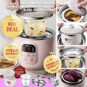 Bear DDZ-B08K5 2 in 1 Smart Water-isolated Slow Cooker (0.8L Ceramic & 0.45L Glass Insert)宝宝家用陶瓷电炖盅全自动辅食BB煮粥锅养生锅
