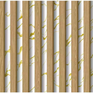 Wallpaper Sticker Dinding Ruang Tamu Per Roll Motif Serat Kayu Garis Lis Gold Panel Abu New Vintage