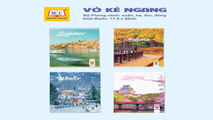 Vở Kẻ Ngang Minh Châu 80 Trang – Bộ Bìa Phong Cảnh Xuân Hạ Thu Đông Giấy Viết Êm Trắng Sáng