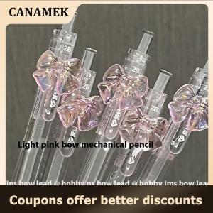 【 CANAMEK 】 1 4PCS 0.5 0.7mm 2B Refill Cute Automatic Pencils Kawaii Transparent Color Bowknot Mechanical Pencil School Office Supplies Stationery