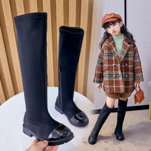 GRAZIA Princess Girls Long Boots Leather Stretch Fabric Over Knee Comfortable Boots Fashion Dress Shoes Baby or Students Flat Shoes