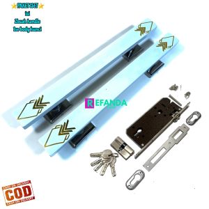 1set lock body kunci dan 2 buah gagang tarikan handle pintu rumah minimalis untuk pintu depan dan kamar model daun pintu1