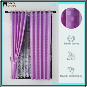 Gorden Jendela Murah Motif Kotak Kain Poliester Lembut Model Smokering Tinggi 200 cm