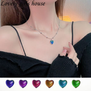Lovely girls house Temperature Sensitive Color Changing Love Pendant Titanium Steel Chain Non Fading Necklace for Women Ins Advanced Sense