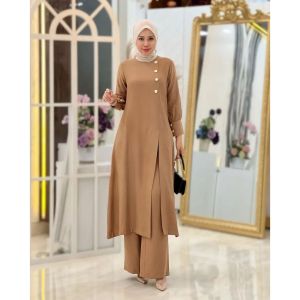Setelan Crinkel Airflow Premium Adeline Set Wanita Tunik Celana Kulot Saku Kanan Kancing Resleting