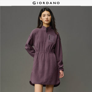 GC Women Dresses Polar Fleece Patch Pocket Short Dresses Stand Collar Drawstring Waist Fashionable Casual Dresses 12465008