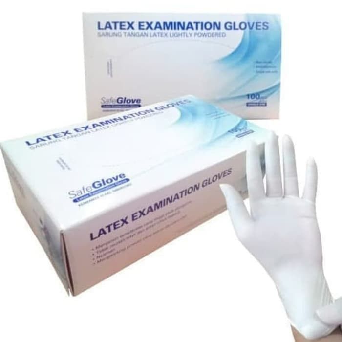 Sarung Tangan latex Safe Glove Powdered 1 Kotak100pcs SML Handscoon Gloves Non Steril