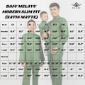 Pazze Baju Melayu Modern Slim Fit Satin Matte Sedondon Series - Maroon Dark Purple Emerald Green Smokey Grey Navy Blue Black Dusty Green Mint Green Sage Green Latte Oren Bata Olive Green Hazel Brown Coffee Forest Green Burgundy. 