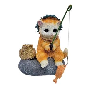 Simulated Animal Sculpture Resin Fishing Cats Figurine for Garden Patios or Balcony Decoration Aquarium Accessories