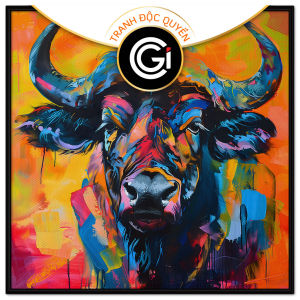 Tranh sơn dầu trừu tượng con trâu tranh treo tường dán tường trang trí hiện đại treo phòng khách nội thất. CGI-626