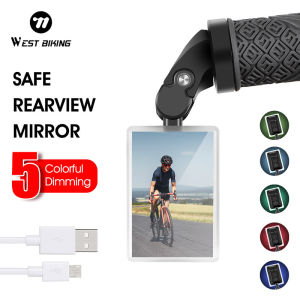 WEST BIKING Bicycle Mirror With Light USB Rechargeable Handlebar Mirror Bike Accessories 360 Degree Rotatable Cycling Rearview Mirror