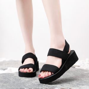 [Free Shipping] WomenS Fashionable Slip-On Sandals With A Single Strap Elastic Design And A Thick Platform Sole For Added Height