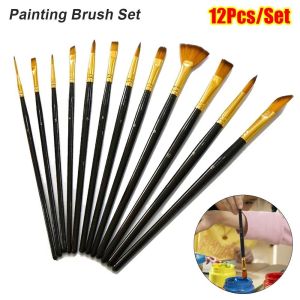 LUMIQLO 12Pcs/Set Tóc nylon Bộ cọ vẽ Đa chức năng Vật liệu acrylic Cọ vẽ tranh sơn dầu Bền bỉ Màu nước Gouache Dụng cụ vẽ
