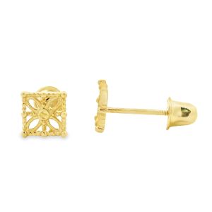 Piccolo Mio Baby & Kids 14K Gold Floral Square Screw Back Earrings
