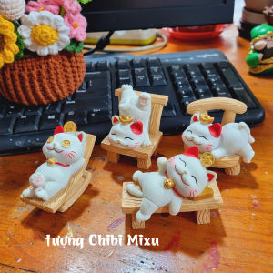 Bộ 04 tượng Mèo Thần Tài phiên bản ngồi ghế