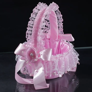 Flower Girl Basket Ribbon Bowknot Wedding Flower Basket with Ergonomic Handle for Birthday Anniversary Decoration