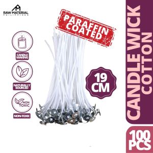 RMPH 19CM Paraffin Coated Candle Wick Smokeless Wax Pure Cotton Wick DIY Candle Making Pack of 100 - Candle Making Soy Organics Paraffin Palm Art & Crafts Kit for Adults Beginner Kids Supplies Raw Material Philippines Soy Wax Paraffin Wax