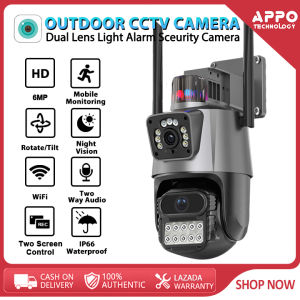 ICSEE XM R13 Dual lens cctv camera outdoor Waterproof Wifi Camera Surveillance with Big Speaker PTZ 6MP HD night vision Police Light Alarm dual screens security camera
