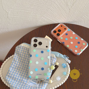 Phone Case For iPhone 17 Pro Max 16 15 14 13 Transparent TPU Chain Mint Green Polka Dot Air Bag Cover Classic Couple Korean