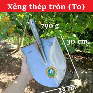 Xẻng thép (To) đầu tròn (23x30 cm) - thép cứng bền bỉ chắc chắn đào xới đất dễ dàng (700g)