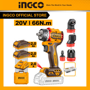 Bộ máy khoan đa năng nhiều đầu kẹp pin 20V INGCO CDLI206686 không chổi than 4 đầu kẹp 47 món 2 pin 2Ah sạc
