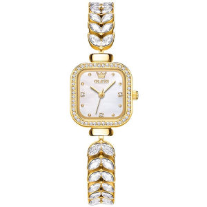 OLEVS 9987 Women Fashion Quartz Watch Gift Square-dial Stainless Steel Watchband Wristwatch