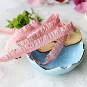 1CM Wide Elastic Ruffle Embroidered Fungus Lace Ribbon Trim Stretch Webbing Dolls Clothing Handmade DIY Sewing Material 7Colors