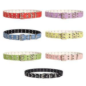 Double Row Buckle Belt Gothic Streetwear Sash Waist Accessory with Star Embellishments for Punk and Individual Girls