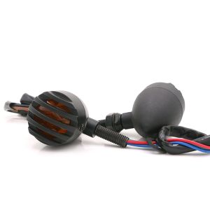 Pinph 2 Pcs Aluminum Material Motorcycle Black Grill Turn Light Brake Stop Retro Vintage Refit LED Turn Signal Light 12V Motorcycle Accessories