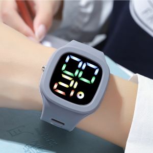 Jam Tangan Digital Pria Wanita Tahan Air Fashion LED Warna Warni Square Watch Bentuk Kotak Keren
