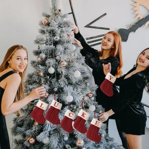 Calcetines Navideños Alphabet Letters Christmas Knitting Stocking Tree Pendant Decorations Christmas Socks Red Snowflake h2609