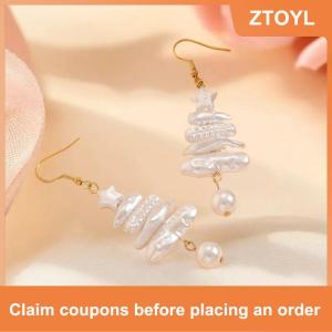 【ZTOYL】 Giáng Sinh Baroque Không Thường Xuyên Giả Ngọc Trai Xếp Chồng Lên Nhau Sao Cây Thả Bông Tai Xmas Cây Bông Tai Cho Phụ Nữ Đồ Trang Sức Quà Tặng