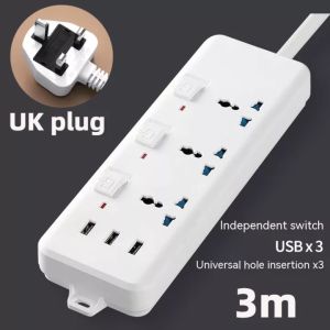 Smart UK Extension Cord 3m/5meter multi Power Strip 3 USB With Separate Switch Extension Power Socket With Kids Safety Protection