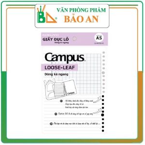 Giấy Refill thay lõi cho sổ còng Binder Campus Loose Leaf dòng kẻ ngang khổ A5 (Túi 50 tơ` đơn)
