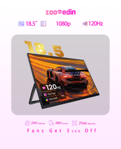 【Local Warehouse】ZOOMEDIN 18.5 Inch FHD 1080P 120Hz Ultra-Slim Portable Monitor for Laptop100% SRGB External monitorDual Speakers Extender Display. with Smart Cover for LaptopPC Phone Xbox PS4/5 Switch【Delivered Whinin 72 Hours】