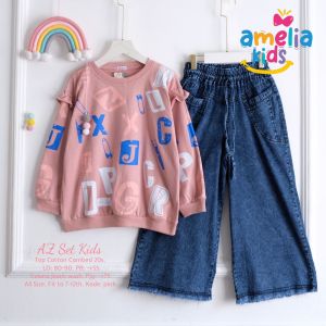 Amelia Kids • Setelan Anak Top Cotton Combeds 20s Celana Jeans Wash • Aisa AZ Belova Arrsi