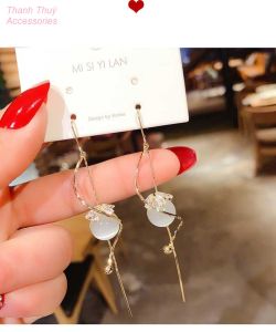 Bông tai nữ đá mắt mèo trắng