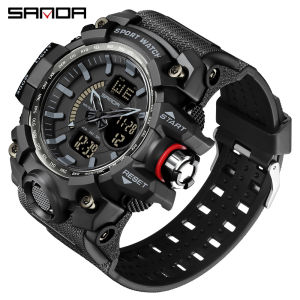 SANDA New Mens Top Brand Luxury Sports Military Watches Waterproof Mens Dual Display Electronic Watches Clock