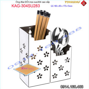 Ống đũa muỗng Tovashu KAG-304SU283 Inox Nhật 304 kệ 2 ngăn vuông vít treo tường cao cấp dập khuôn cao 17.5 cm Hàng Y Hình