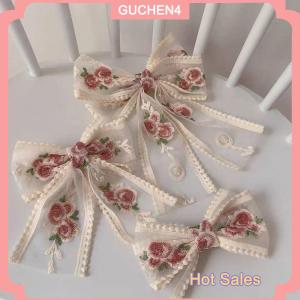 GUCHEN4🎀 Mới Thêu Bow Kẹp Tóc Ren Tóc Clip Ngọt Ngào Trở Lại của Đầu Mỏ Vịt Clip Thời Trang Phụ Kiện Tóc Cho Cô Gái Phụ Nữ